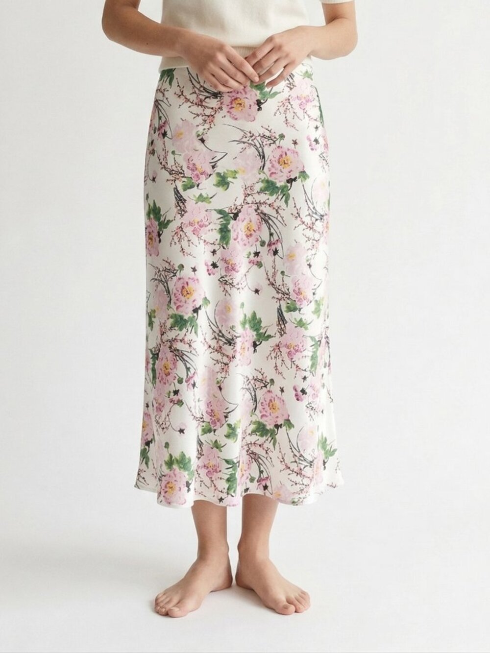 Hot Kiss Skirt White Pink Satin Floral Fairy Coquette Midi A-line XL
